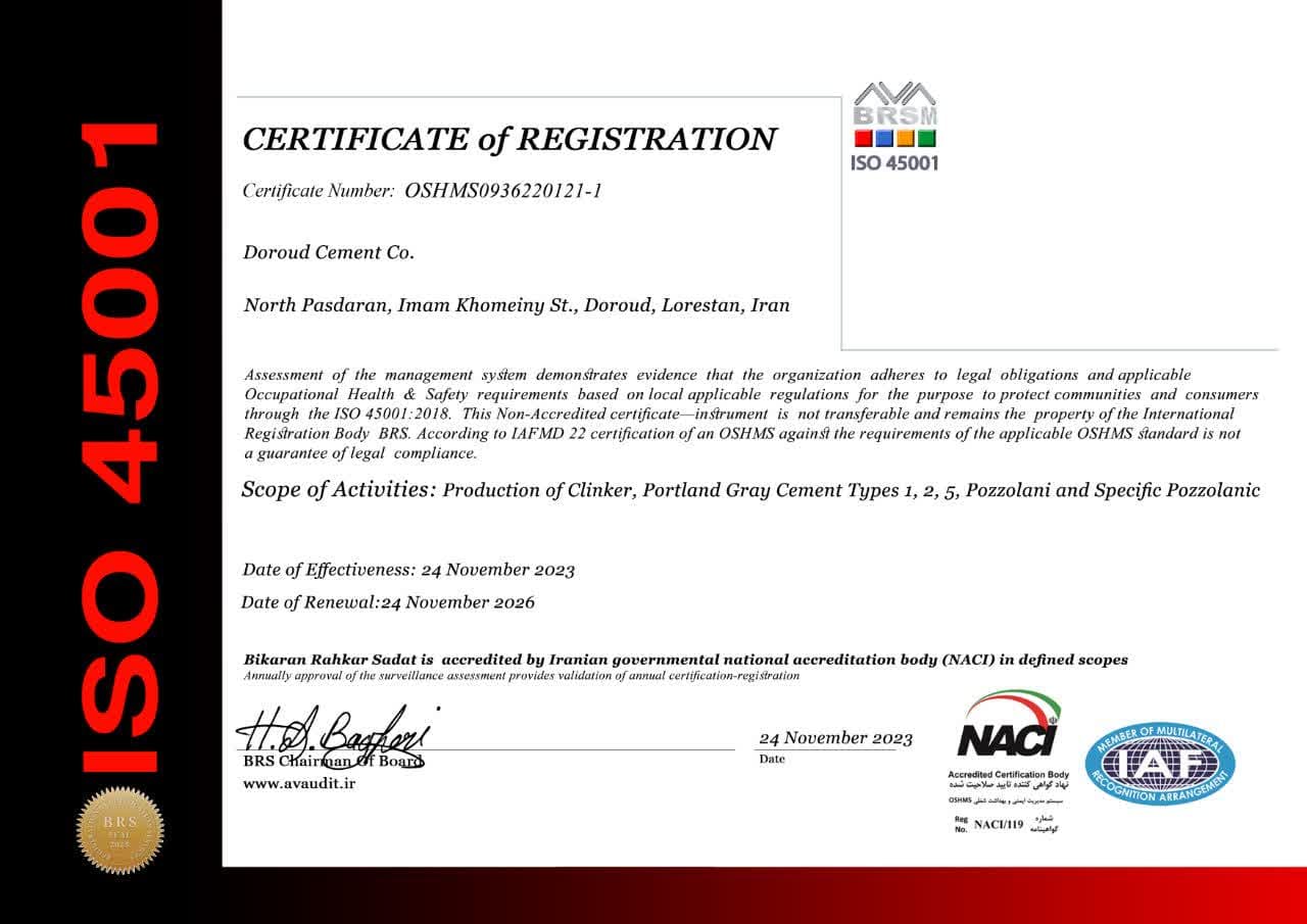 ISO 45001 NACI-2023 سیمان دورود